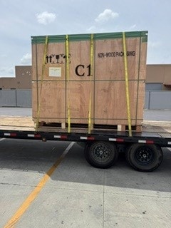 Wooden shipping crate on trailer